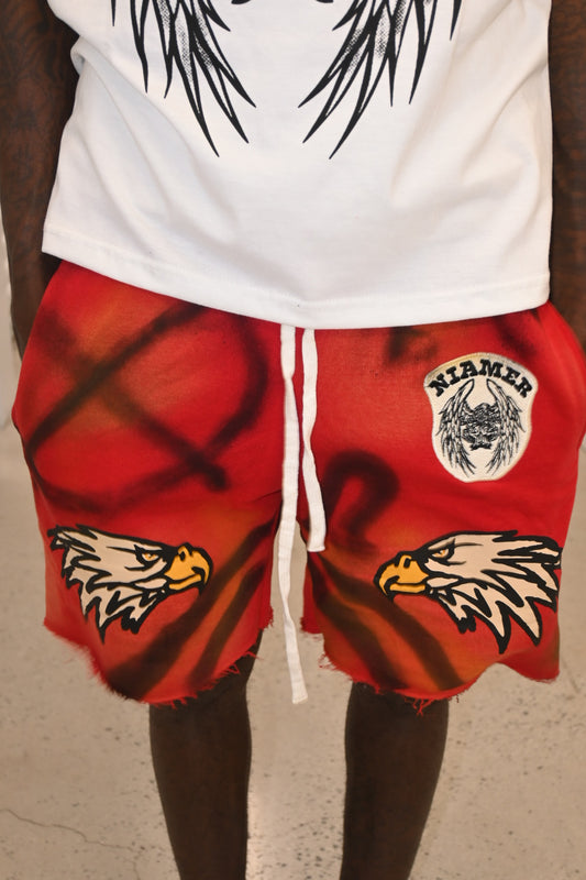 Graffiti red eagle shorts